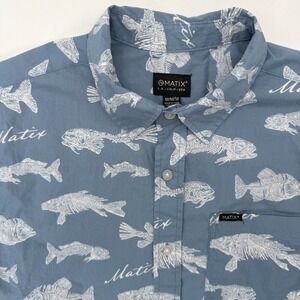 Matix Button Down Shirt Men Medium Blue Fish Skeleton Graphic Short Sleeve Top